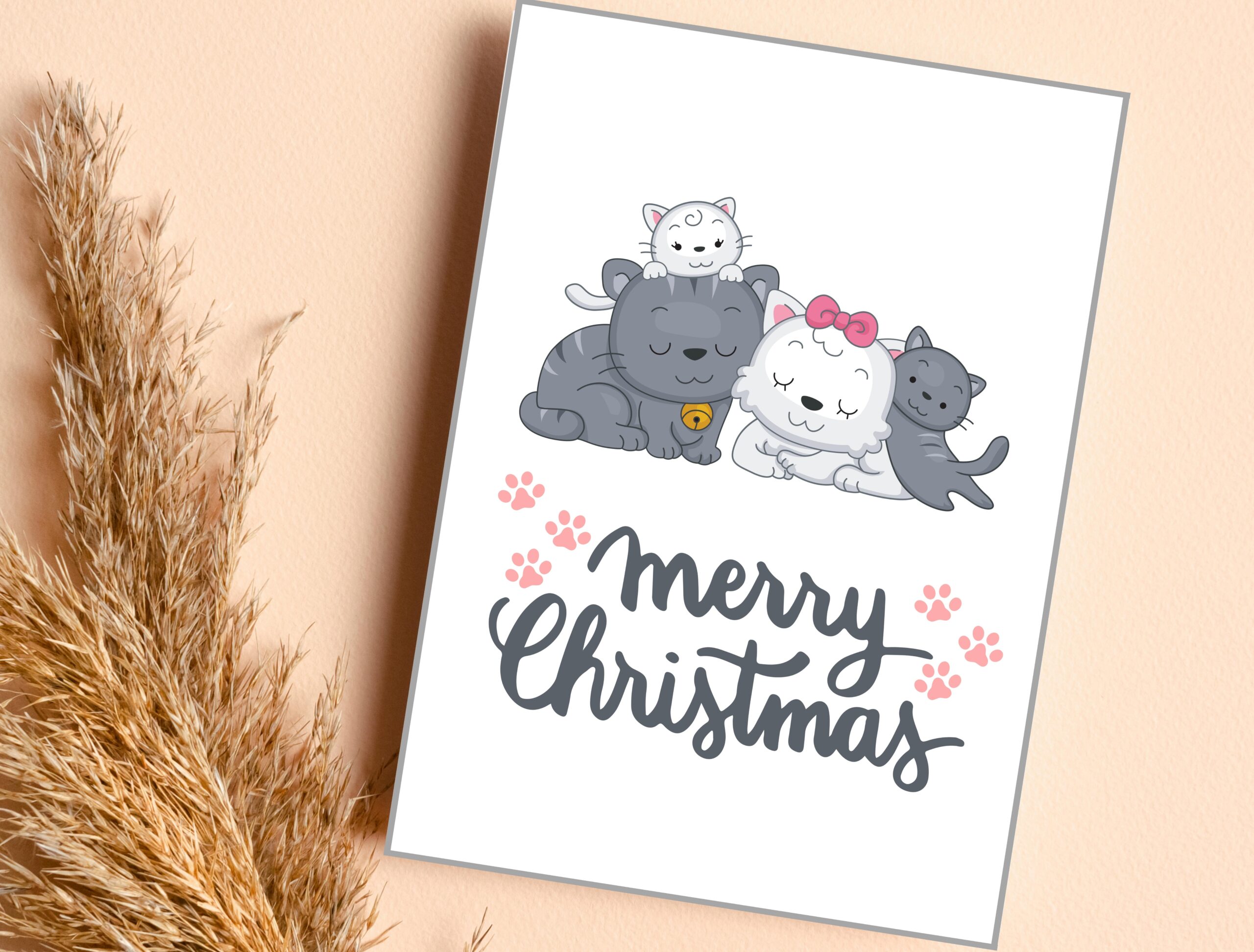 Cats Christmas Card | Adorable Holiday Card, Insert & Wall Art | Printable Digital PDF JPG Download - Image 2
