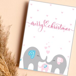 Whimsical Elephant Family Christmas Card Set | Printable Insert & Wall Art | Digital Download for Seasonal Décor