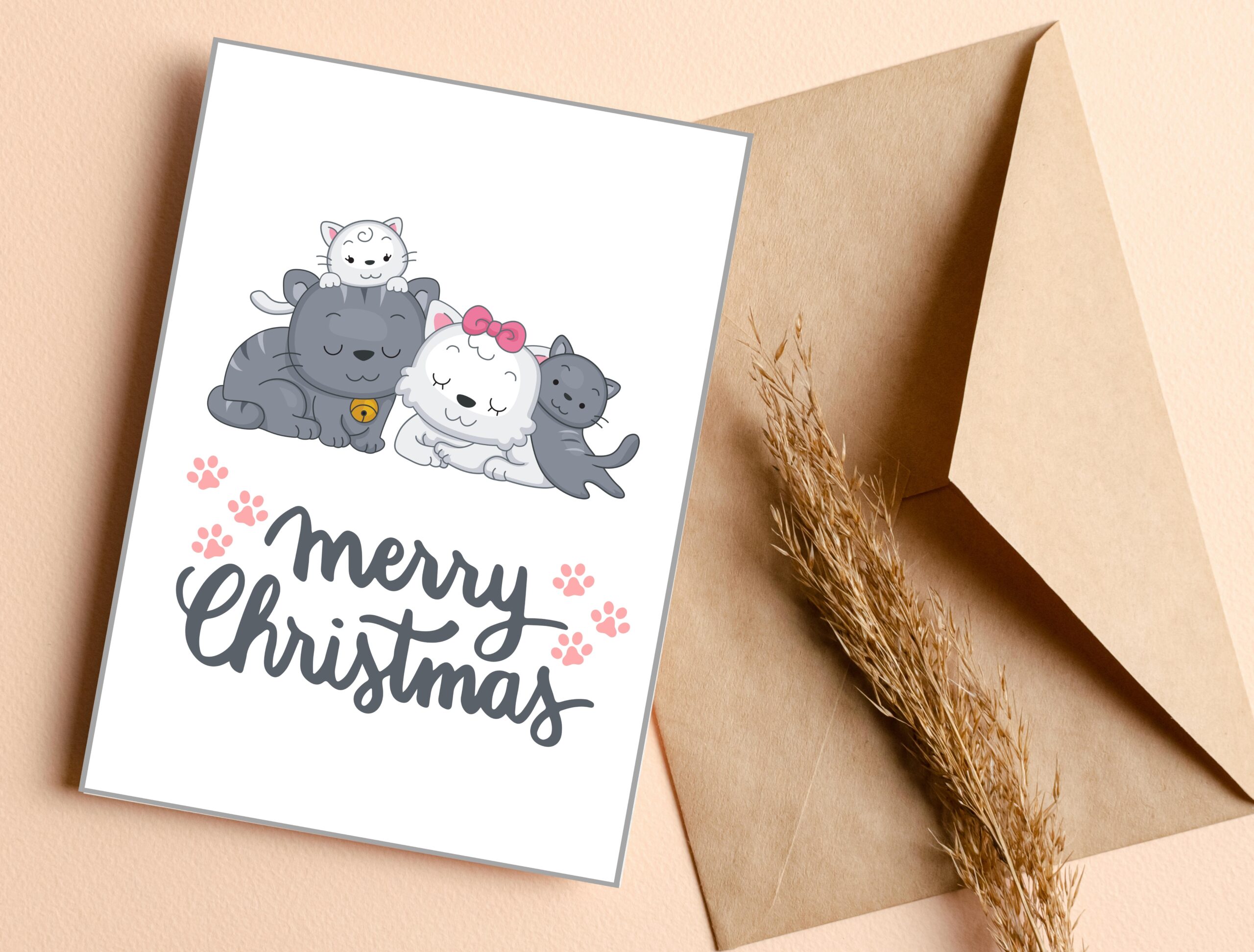 Cats Christmas Card | Adorable Holiday Card, Insert & Wall Art | Printable Digital PDF JPG Download - Image 3
