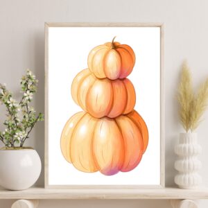 Stacked Pumpkin Digital Print | Fall Wall Art | Autumn Home Decor | Printable 3 Pumpkin Portrait