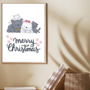 Cats Christmas Card | Adorable Holiday Card, Insert & Wall Art | Printable Digital PDF JPG Download