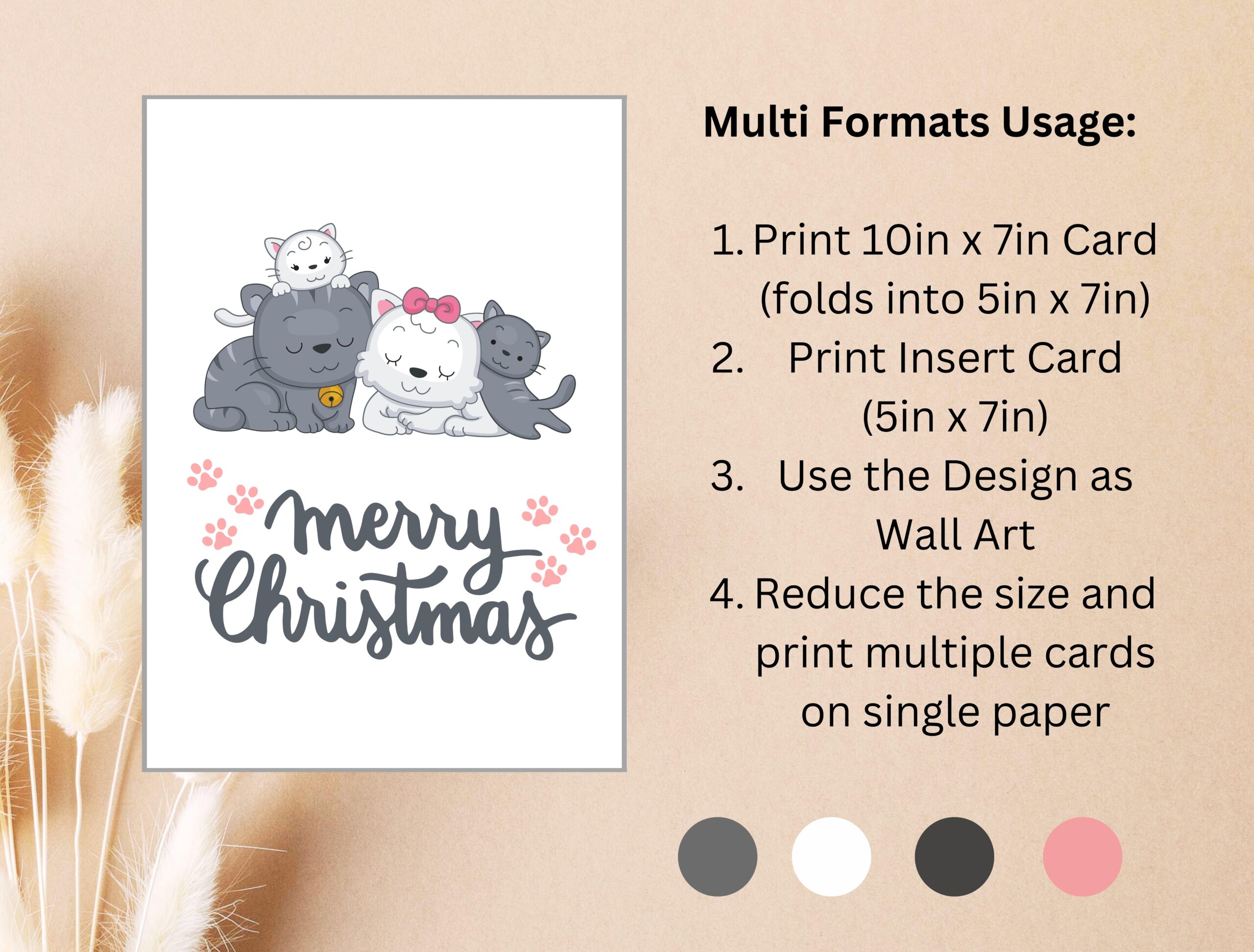 Cats Christmas Card | Adorable Holiday Card, Insert & Wall Art | Printable Digital PDF JPG Download - Image 4