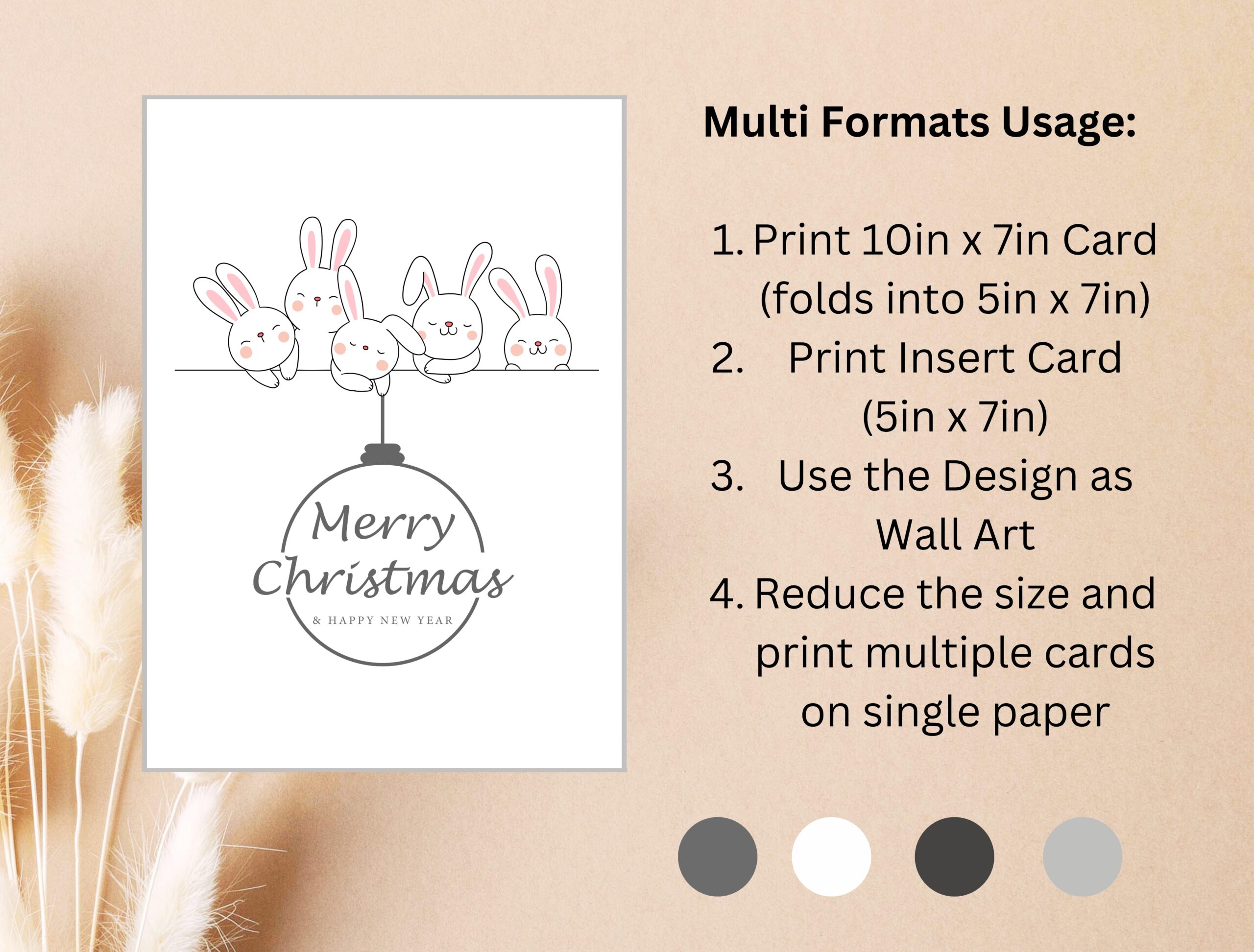Christmas Bunny Card | Cute Holiday Card, Insert & Wall Art | Printable Digital Download - Image 5
