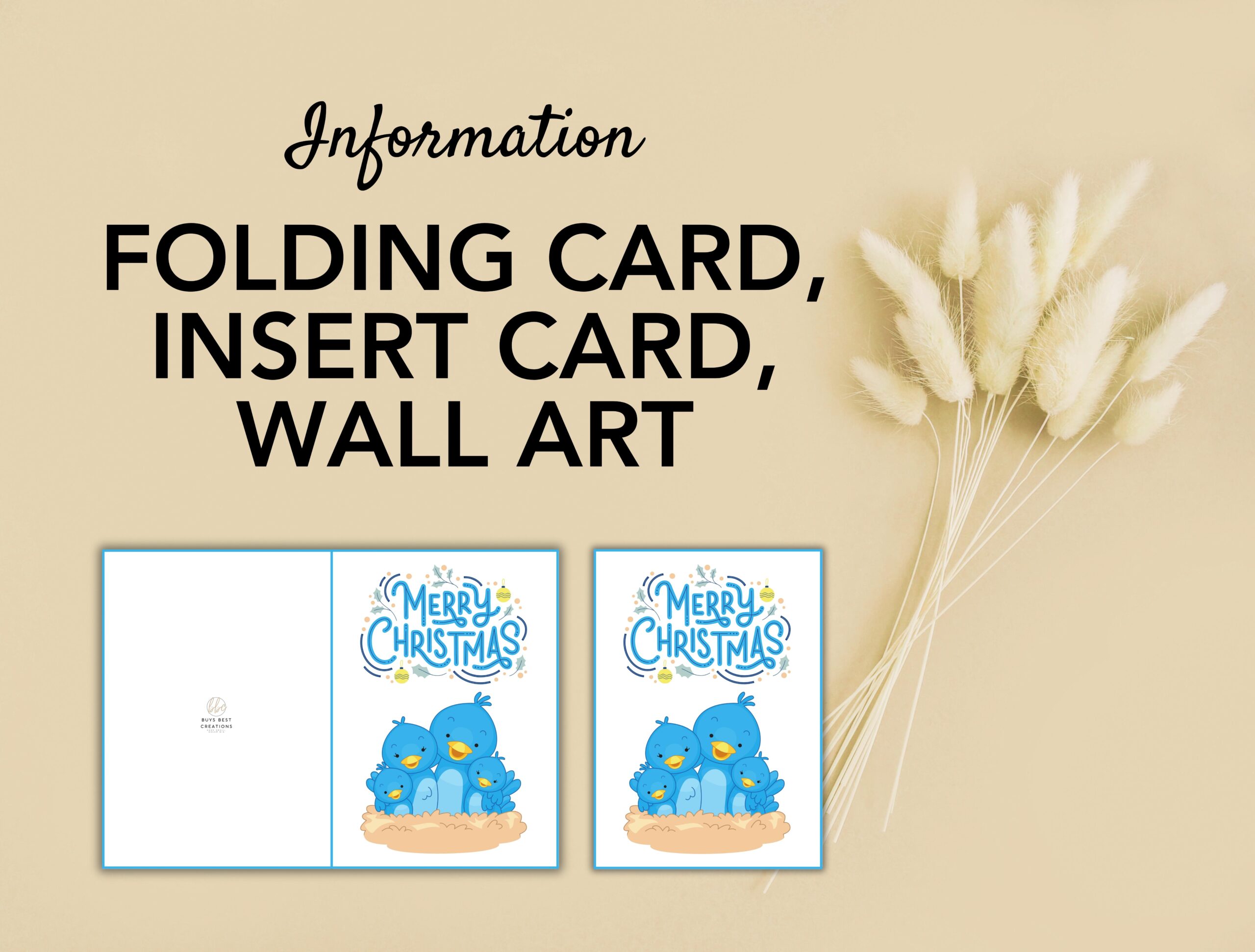 Birds Christmas Card Set | Printable Insert & Wall Art | Digital Download for Festive Décor - Image 6