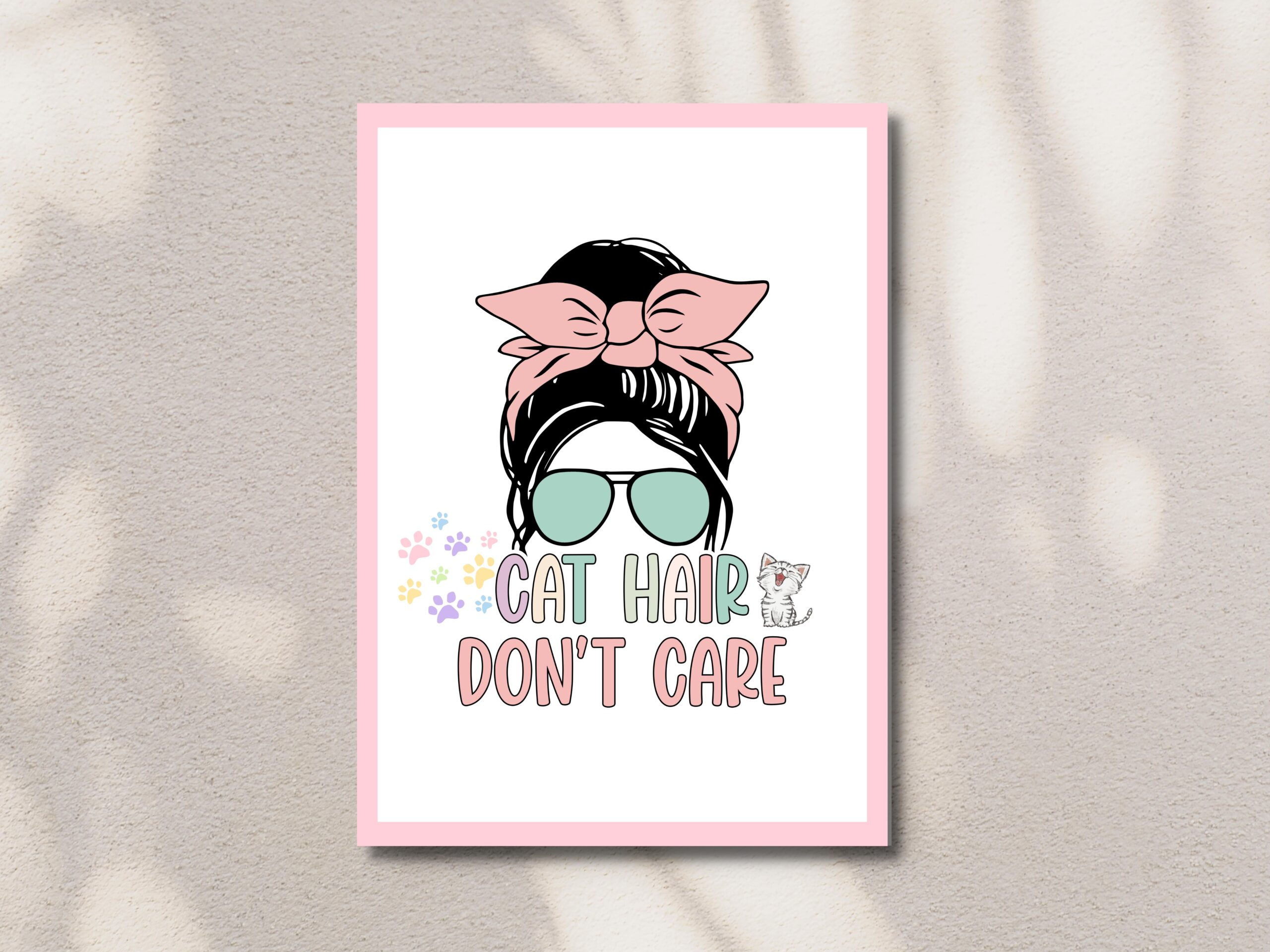 Cat Hair Don’t Care Card | Funny Cat Lover Folding Card & Envelope | Printable Digital Download - Image 2