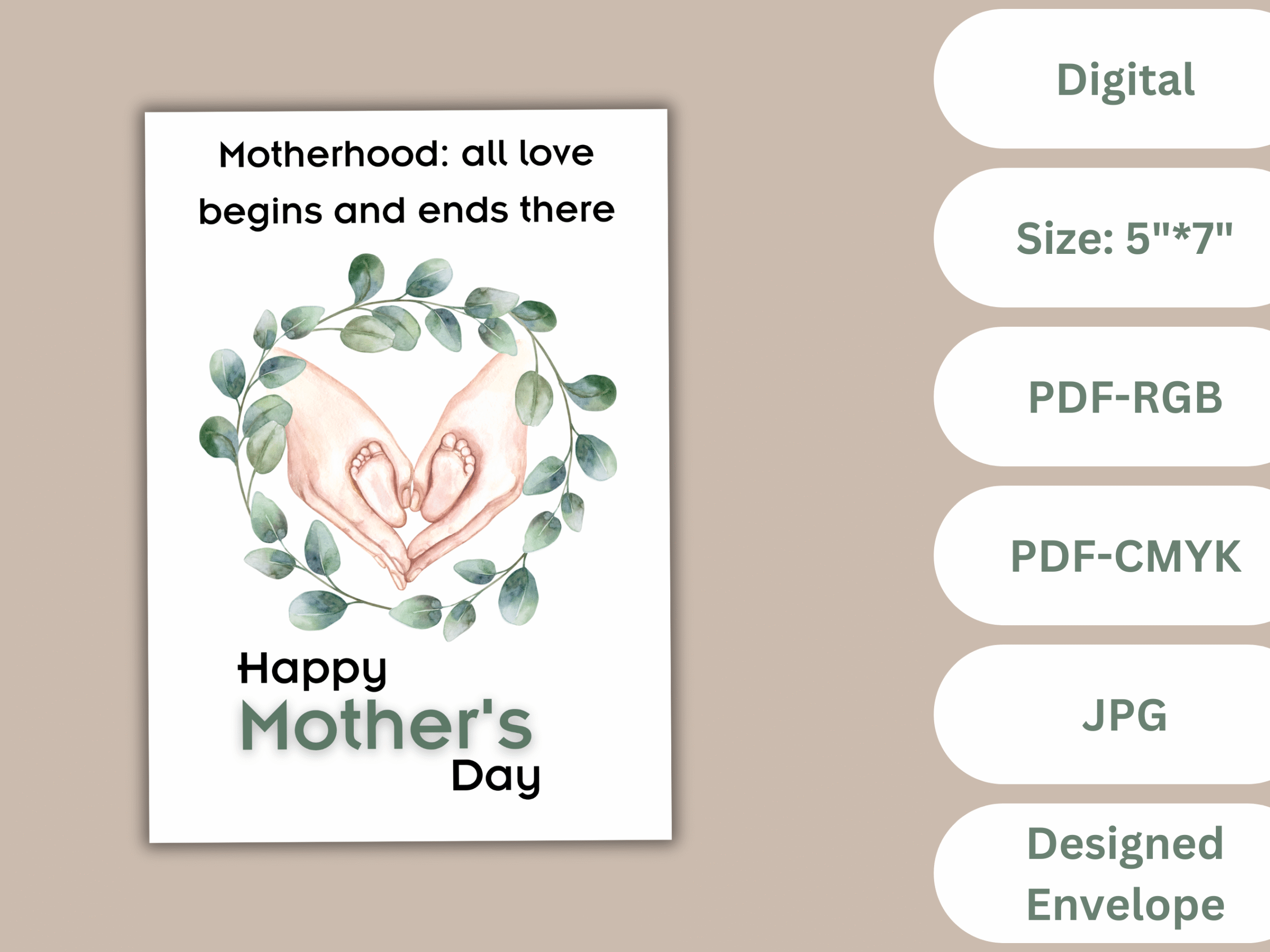 Mother’s Day Card | Printable 5x7in Folding Card with Envelope | Digital Download for Mom - Image 6