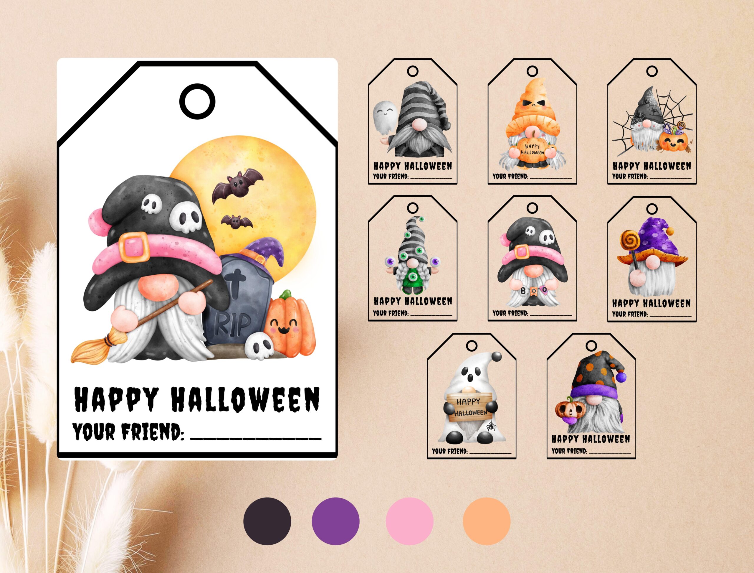 Halloween Gnomes Gift Tags | Cute Printable Tag Set of 9 | Digital Download for Holiday Gifts - Image 3