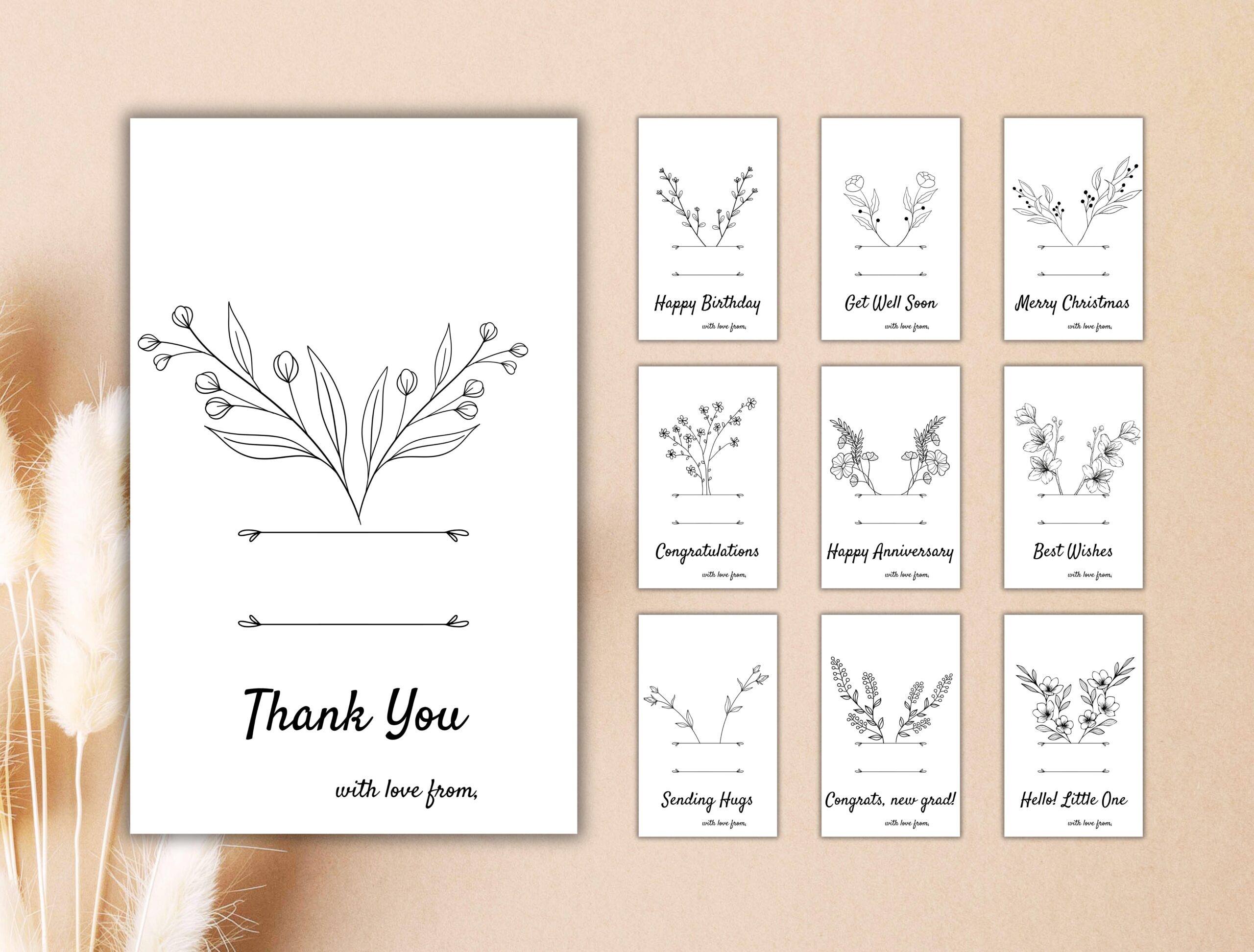 Flower Holding Card Templates | Editable Canva Design | 10 Floral Printable Cards for Real or Dried Flowers
