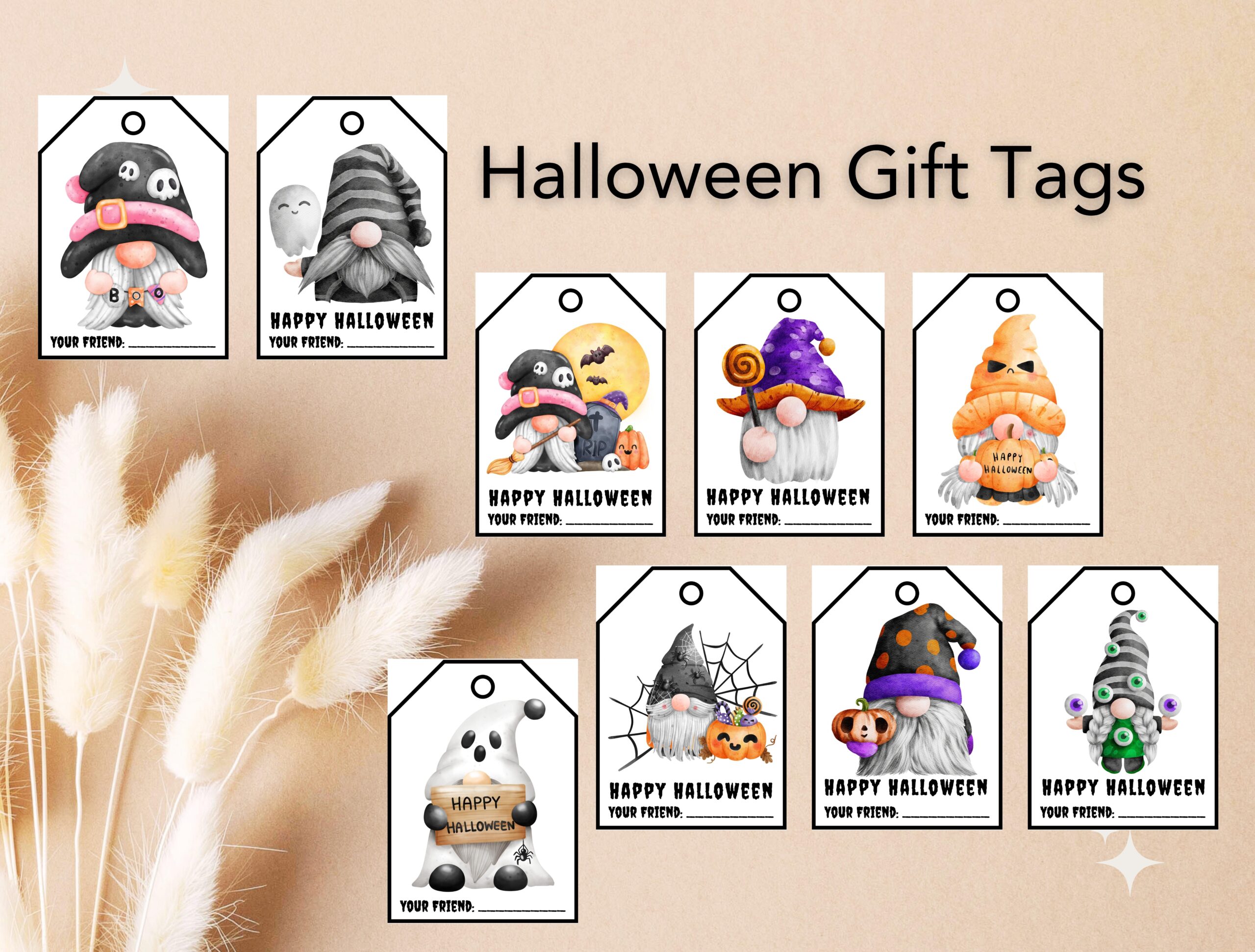 Halloween Gnomes Gift Tags | Cute Printable Tag Set of 9 | Digital Download for Holiday Gifts - Image 4