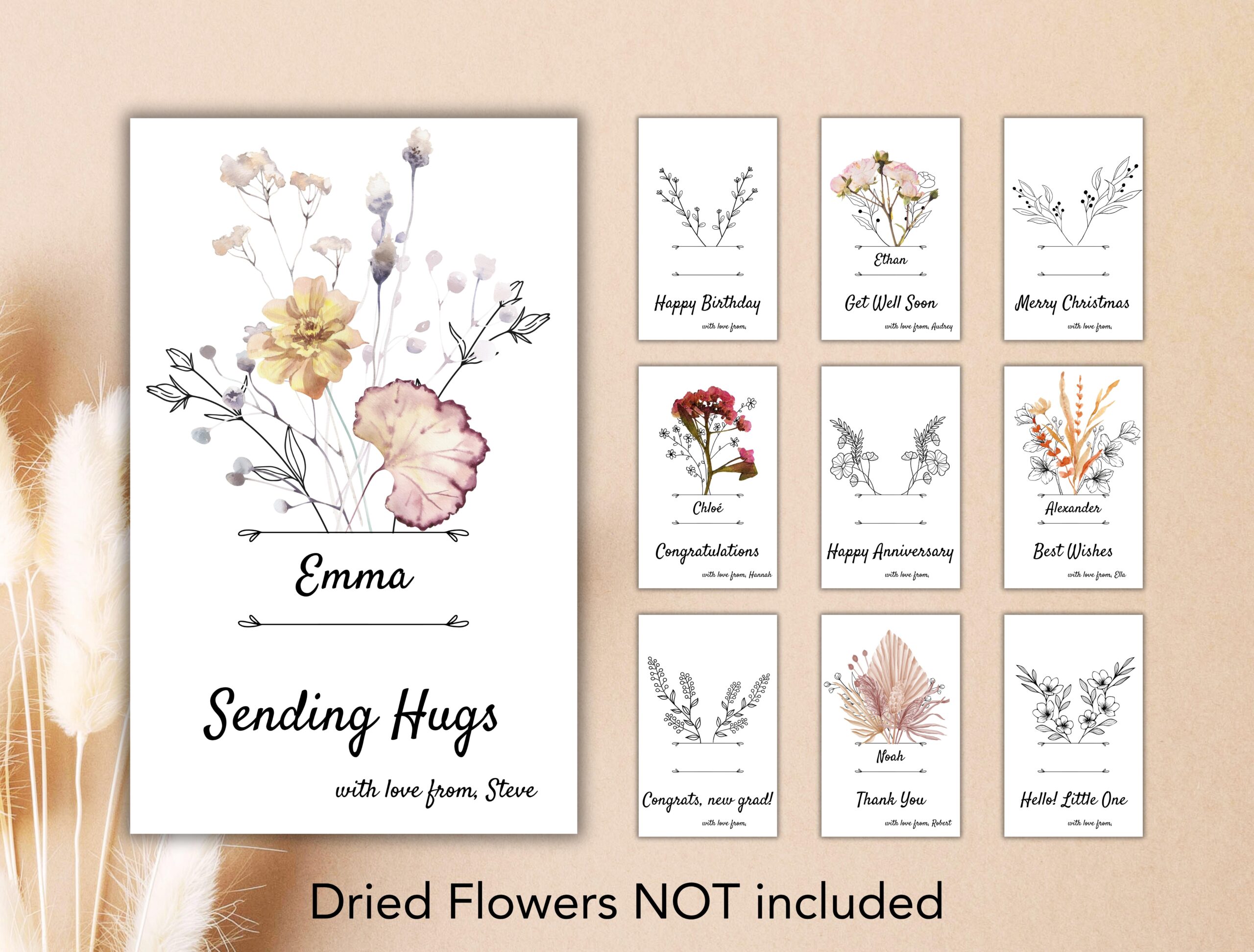 Flower Holding Card Templates | Editable Canva Design | 10 Floral Printable Cards for Real or Dried Flowers - Image 2