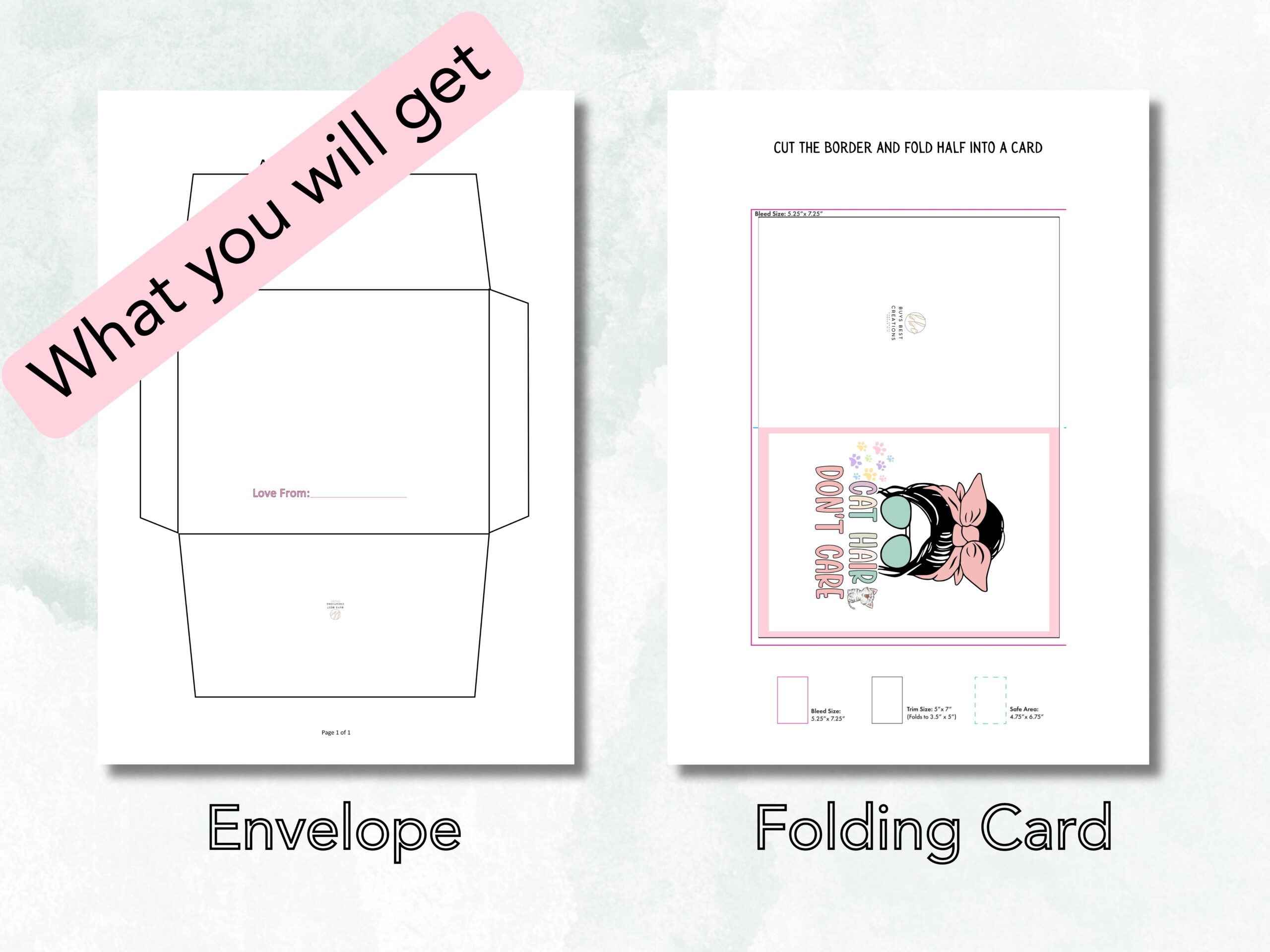 Cat Hair Don’t Care Card | Funny Cat Lover Folding Card & Envelope | Printable Digital Download - Image 4