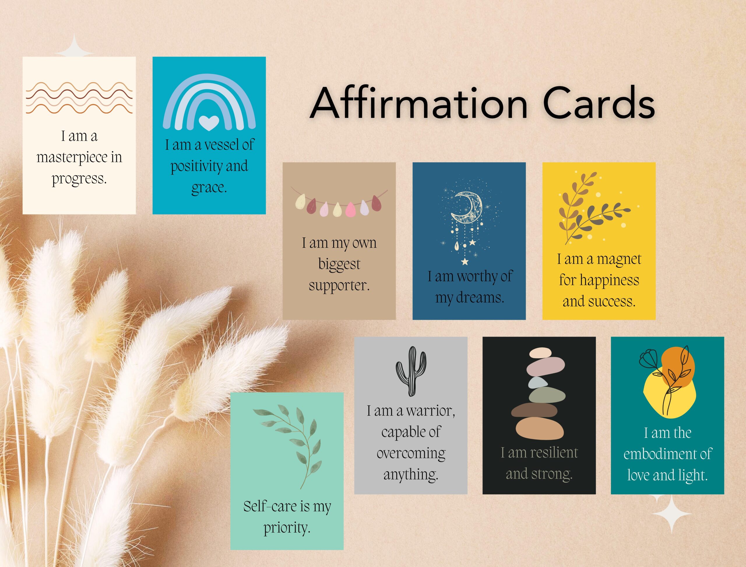 50 Affirmation Cards | Printable Positive Quote Set | Digital Download for Motivation & Self-Care - Image 3